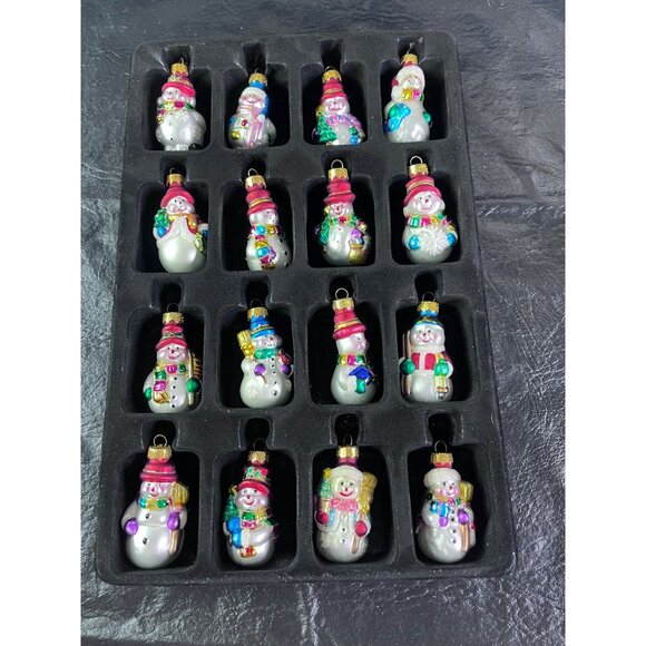 Set Of 16 Handcrafted Glass Snowman Ornaments Hand Crafted Original Box - Picture 1 of 6